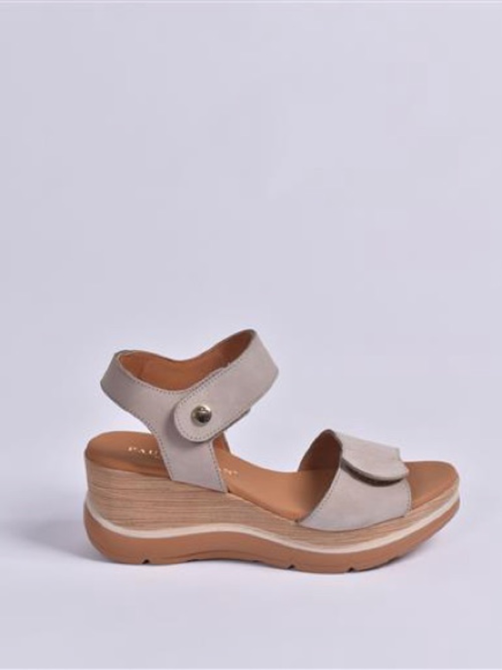 Paula Urban Neutral Beige Taupe Wedge Sandal Sz 38